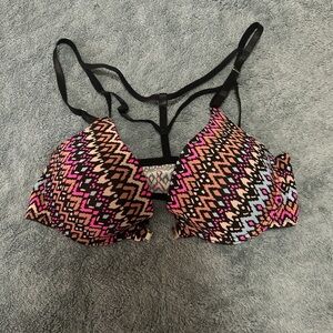 Colorful Aztec Print Front-Clasp Strappy Cage Back Push Up Bra - Size 36/B